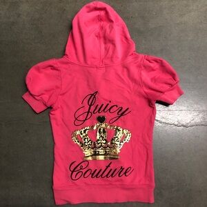 Vintage Y2K Juicy Couture Short Sleeve Hoodie Zip Sweatshirt Women’s Large Pink